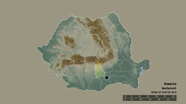 Forma Dessaturada Romênia Com Sua Capital Principal Divisão Regional Área — Fotografia de Stock