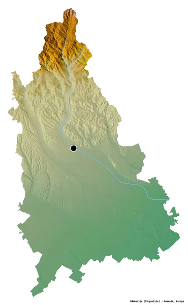 Alakja Dambovita Románia Megye Fővárosa Elszigetelt Fehér Alapon Topográfiai Domborzati — Stock Fotó