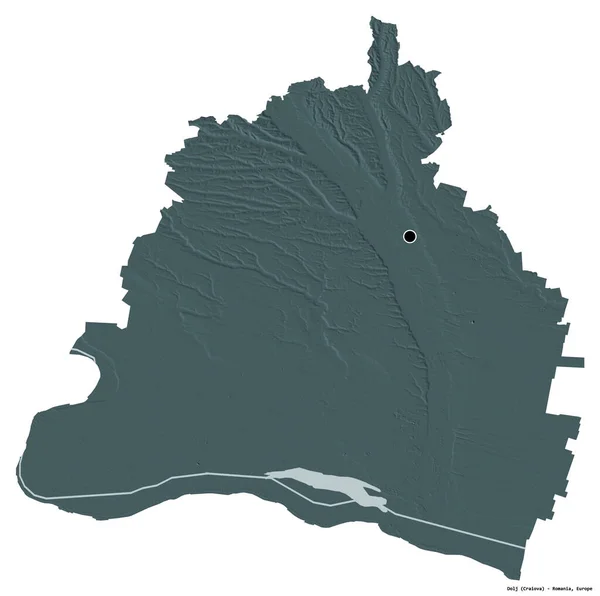 多利形状 罗马尼亚县 其首都被白色背景隔离 彩色高程图 3D渲染 — 图库照片