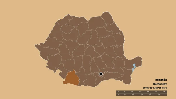 Desaturated Shape Romania Its Capital Main Regional Division Separated Dolj — Stock Photo, Image