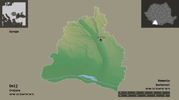 Romanya Nın Dolj Ilçesi Başkenti Uzaklık Ölçeği Gösterimler Etiketler Topografik — Stok fotoğraf