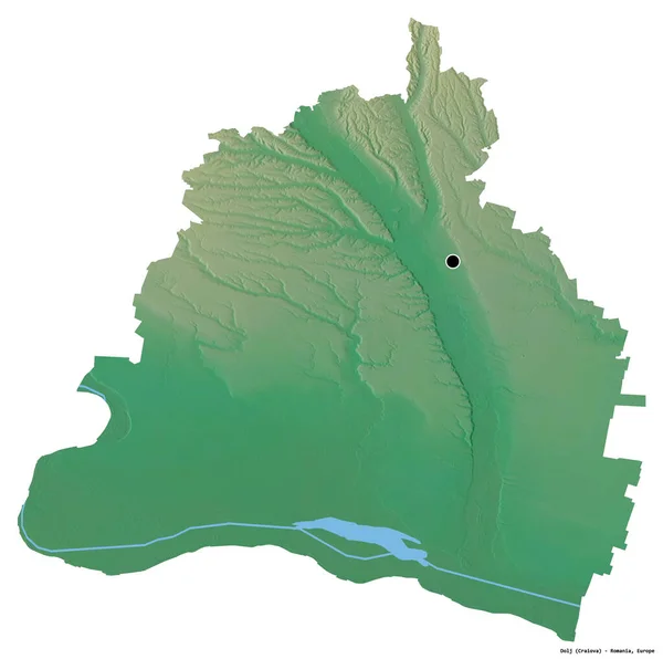 ルーマニアの郡ドルジの形で その首都は白い背景に隔離されています 地形図 3Dレンダリング — ストック写真