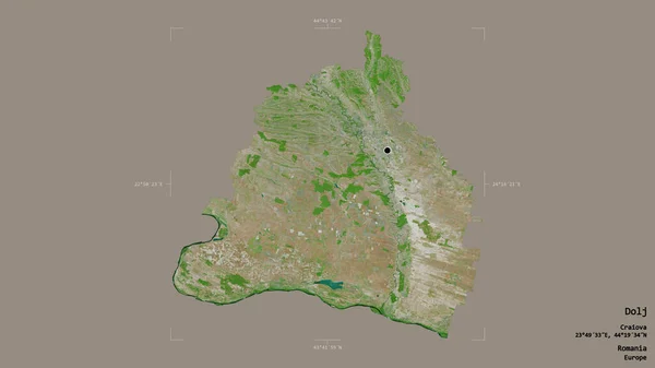 ルーマニアの郡ドルジの地域は 洗練された境界の箱の中にしっかりとした背景に隔離されています ラベル 衛星画像 3Dレンダリング — ストック写真