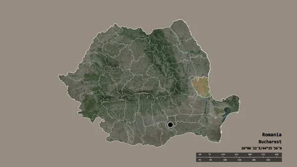 以首都 主要区域分部和分离的加拉提地区为首都的罗马尼亚的绝望面貌 卫星图像 3D渲染 — 图库照片