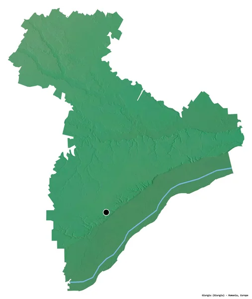 ルーマニアの郡であるGiurgiuの形で 首都は白い背景に孤立しています 地形図 3Dレンダリング — ストック写真