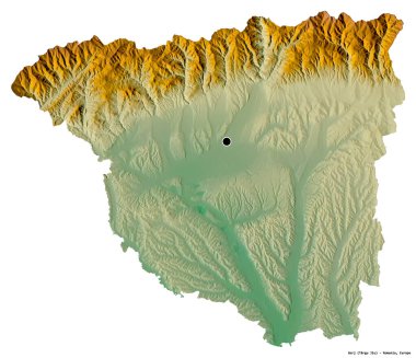 Romanya 'nın Gorj ilçesinin başkenti beyaz arka planda izole edilmiştir. Topografik yardım haritası. 3B görüntüleme