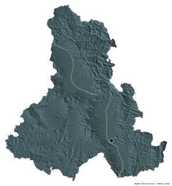 Romanya 'nın Harghita ilçesinin başkenti beyaz arka planda izole edilmiştir. Renkli yükseklik haritası. 3B görüntüleme