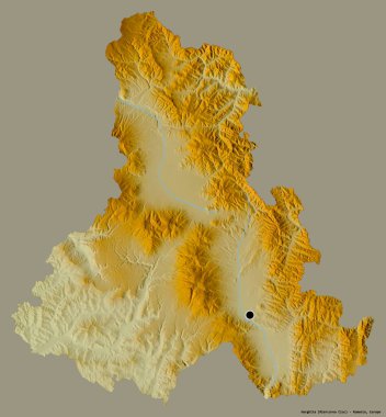 Romanya 'nın Harghita ilçesi, başkenti katı renk arka planına izole edilmiş durumda. Topografik yardım haritası. 3B görüntüleme