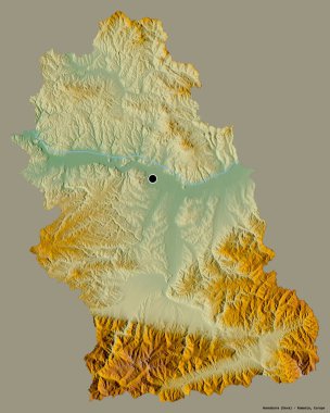 Romanya 'nın Hunedoara ilçesi, başkenti katı renk arka planına izole edilmiş durumda. Topografik yardım haritası. 3B görüntüleme
