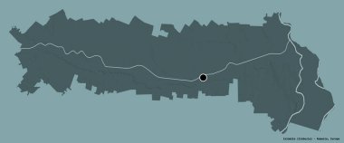 Romanya 'nın Lalomita ilçesi, başkenti katı renk arka planına izole edilmiş durumda. Renkli yükseklik haritası. 3B görüntüleme