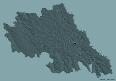 Romanya 'nın Iasi ilçesi, başkenti katı renk arka planına izole edilmiş durumda. Renkli yükseklik haritası. 3B görüntüleme