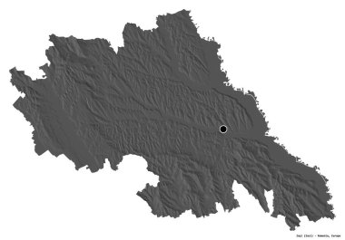 Romanya 'nın Iasi ilçesi, başkenti beyaz arka planda izole edilmiş. Çift seviyeli yükseklik haritası. 3B görüntüleme