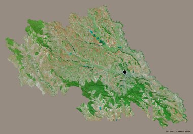 Romanya 'nın Iasi ilçesi, başkenti katı renk arka planına izole edilmiş durumda. Uydu görüntüleri. 3B görüntüleme