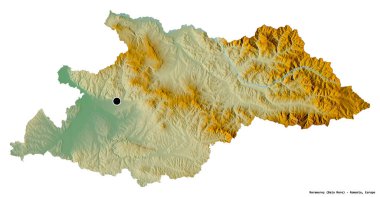 Romanya 'nın Maramures ilçesi, başkenti beyaz arka planda izole edilmiş. Topografik yardım haritası. 3B görüntüleme