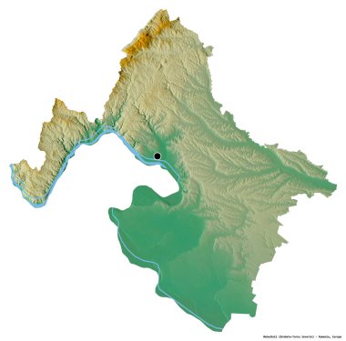Romanya 'nın Mehedinti ilçesi, başkenti beyaz arka planda izole edilmiş. Topografik yardım haritası. 3B görüntüleme