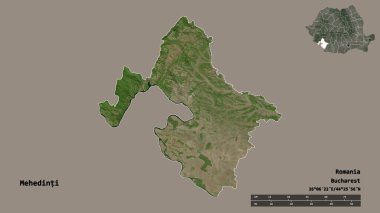 Romanya 'nın Mehedinti ilçesinin başkenti sağlam bir zemin üzerinde izole edilmiştir. Uzaklık ölçeği, bölge önizlemesi ve etiketleri. Uydu görüntüleri. 3B görüntüleme