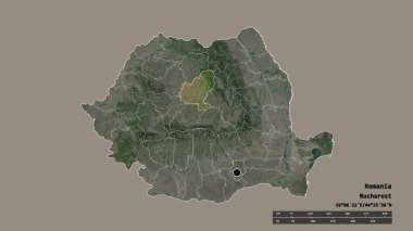 Romanya 'nın başkenti, ana bölgesel bölünmesi ve bölünmüş Mures bölgesiyle deforme olmuş hali. Etiketler. Uydu görüntüleri. 3B görüntüleme