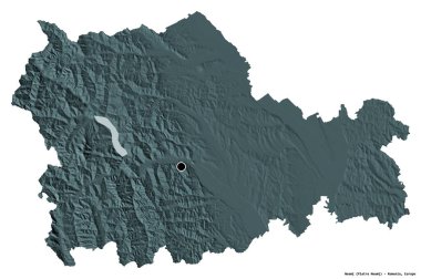 Romanya 'nın Neamt ilçesinin başkenti beyaz arka planda izole edilmiştir. Renkli yükseklik haritası. 3B görüntüleme