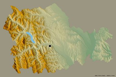 Romanya 'nın Neamt ilçesi, başkenti katı renk arka planına izole edilmiş durumda. Topografik yardım haritası. 3B görüntüleme