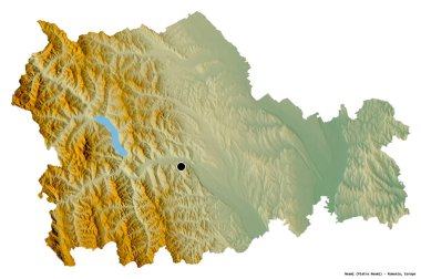 Romanya 'nın Neamt ilçesinin başkenti beyaz arka planda izole edilmiştir. Topografik yardım haritası. 3B görüntüleme