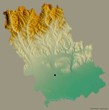 Romanya 'nın Prahova kenti, başkenti katı renk arka planına izole edilmiş durumda. Topografik yardım haritası. 3B görüntüleme