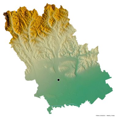 Romanya 'nın Prahova kenti, başkenti beyaz arka planda izole edilmiş. Topografik yardım haritası. 3B görüntüleme