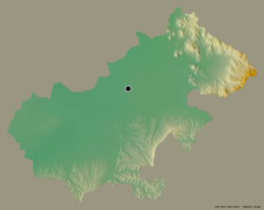 Romanya 'nın Satu Mare ilçesi, başkenti katı renk arka planına izole edilmiş durumda. Topografik yardım haritası. 3B görüntüleme