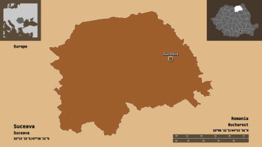 Suceava, Romanya 'nın başkenti ve başkenti. Uzaklık ölçeği, ön gösterimler ve etiketler. Düzenli desenli dokuların bileşimi. 3B görüntüleme