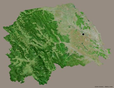 Romanya 'nın Suceava ilçesi, başkenti katı renk arka planına izole edilmiş durumda. Uydu görüntüleri. 3B görüntüleme