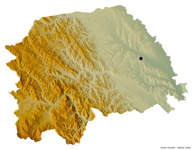 Romanya 'nın Suceava ilçesinin başkenti beyaz arka planda izole edilmiştir. Topografik yardım haritası. 3B görüntüleme