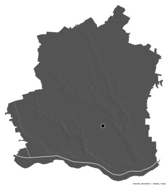Romanya 'nın Teleorman ilçesi, başkenti beyaz arka planda izole edilmiş. Çift seviyeli yükseklik haritası. 3B görüntüleme