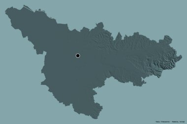 Romanya 'nın Timis ilçesi, başkenti katı renk arka planında izole edilmiş. Renkli yükseklik haritası. 3B görüntüleme