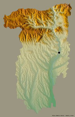 Romanya 'nın Valcea ilçesi, başkenti katı renk arka planına izole edilmiş. Topografik yardım haritası. 3B görüntüleme