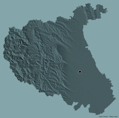 Romanya 'nın Vrancea ilçesi, başkenti katı renk arka planına izole edilmiş durumda. Renkli yükseklik haritası. 3B görüntüleme
