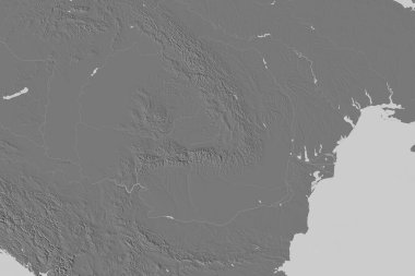 Romanya 'nın genişletilmiş bölgesi. Çift seviyeli yükseklik haritası. 3B görüntüleme