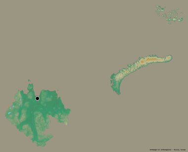 Rusya 'nın başkenti Arkhangel' in Arkhangel 'in şeklinin katı bir renk arkaplanı ile izole edilmiş hali. Topografik yardım haritası. 3B görüntüleme