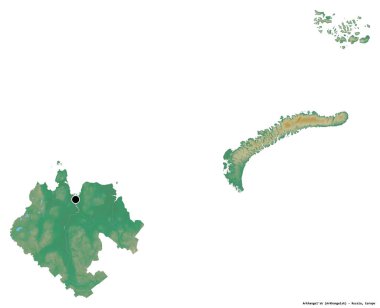 Rusya 'nın başkenti Arkhangel' in Arkhangel bölgesinin beyaz arka planda izole edilmiş hali. Topografik yardım haritası. 3B görüntüleme