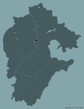 Rusya Cumhuriyeti 'nin başkenti Bashkortostan' ın katı renk arkaplanı ile izole edilmiş hali. Renkli yükseklik haritası. 3B görüntüleme