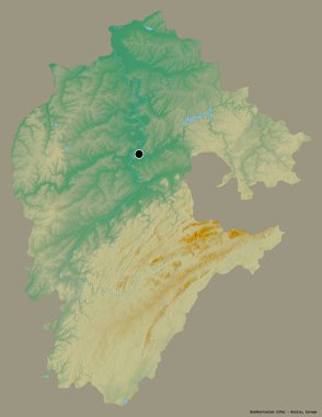 Rusya Cumhuriyeti 'nin başkenti Bashkortostan' ın katı renk arkaplanı ile izole edilmiş hali. Topografik yardım haritası. 3B görüntüleme