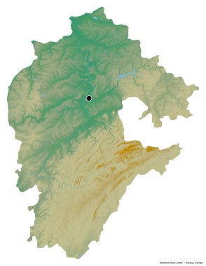 Başkenti beyaz arka planda izole edilmiş, Rusya Cumhuriyeti 'nin Bashkortostan şekli. Topografik yardım haritası. 3B görüntüleme