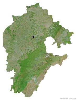 Başkenti beyaz arka planda izole edilmiş, Rusya Cumhuriyeti 'nin Bashkortostan şekli. Uydu görüntüleri. 3B görüntüleme