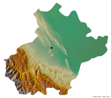 Beyaz arka planda başkenti izole edilmiş, Rusya Cumhuriyeti 'nin Çeçenistan şekli. Topografik yardım haritası. 3B görüntüleme