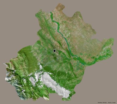 Çeçenistan 'ın şekli, Rusya Cumhuriyeti, başkenti katı renk arka planında izole edilmiş. Uydu görüntüleri. 3B görüntüleme