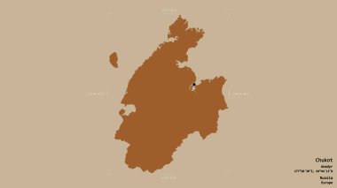 Chukot bölgesi, Rusya 'nın özerk bölgesi, jeoreferatlı bir sınır kutusunda sağlam bir arka planda izole edilmiş. Etiketler. Desenli dokuların bileşimi. 3B görüntüleme