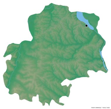 Rusya Cumhuriyeti 'nin başkenti Chuvash' ın beyaz arka planda izole edilmiş hali. Topografik yardım haritası. 3B görüntüleme