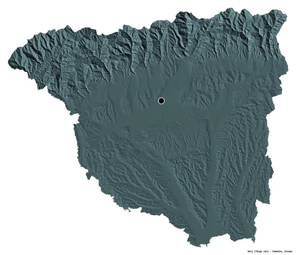 Kształt Gorja Okręgu Rumuńskiego Stolicą Odizolowaną Białym Tle Kolorowa Mapa — Zdjęcie stockowe