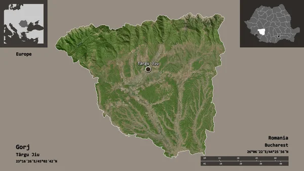 Form Von Gorj Der Rumänischen Grafschaft Und Ihrer Hauptstadt Entfernungsskala — Stockfoto