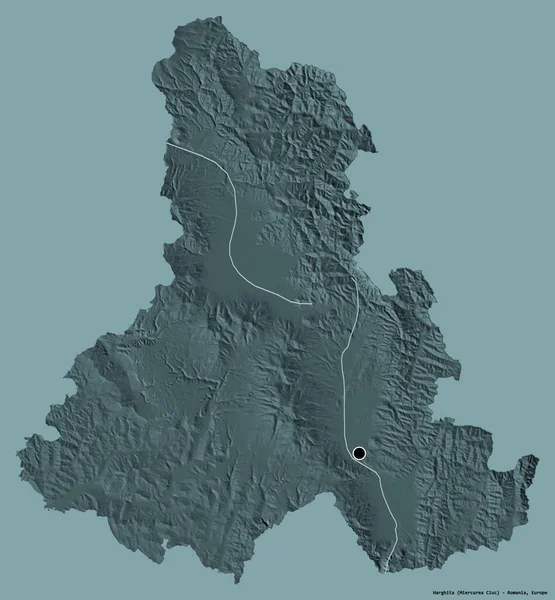 Forma Harghita Condado Romênia Com Sua Capital Isolada Fundo Cor — Fotografia de Stock