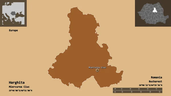 Shape Harghita Landkreis Von Rumänien Und Seine Hauptstadt Entfernungsskala Vorschau — Stockfoto