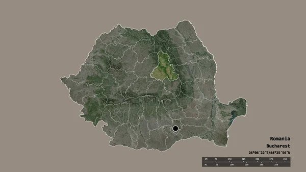 Forma Dessaturada Romênia Com Sua Capital Principal Divisão Regional Área — Fotografia de Stock